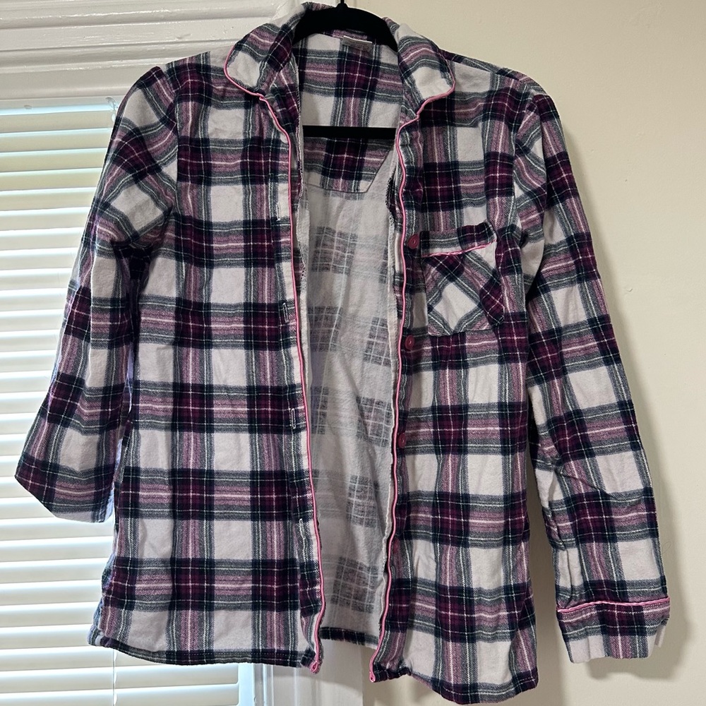 Medium Enjoynight Purple Flannel Pajama Top with Button-up Front